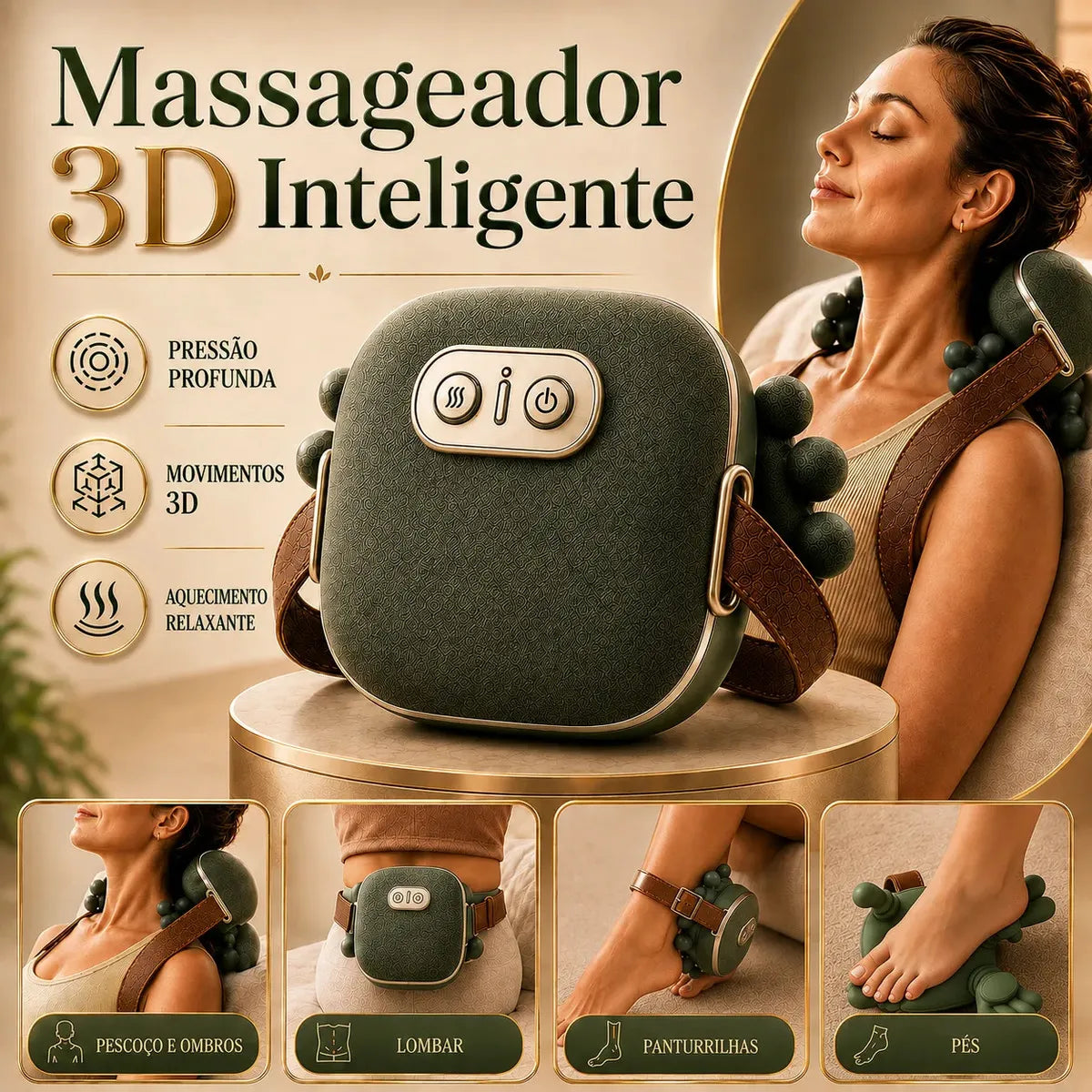 Massageador verde para pescoço e ombros com aquecimento