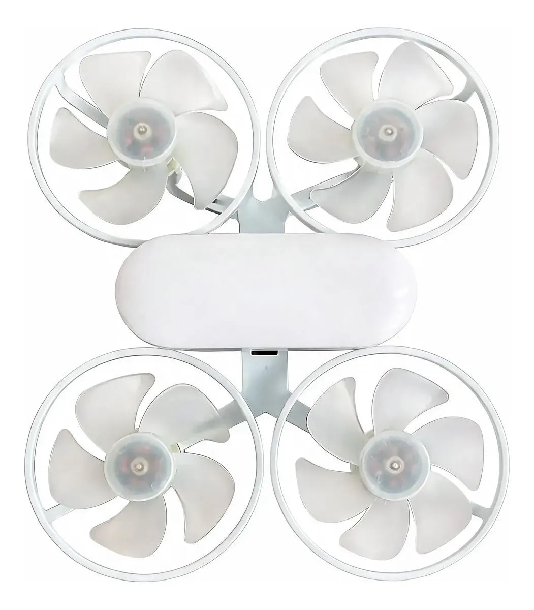 Ventilador branco com iluminação LED e quatro conjuntos de hélices